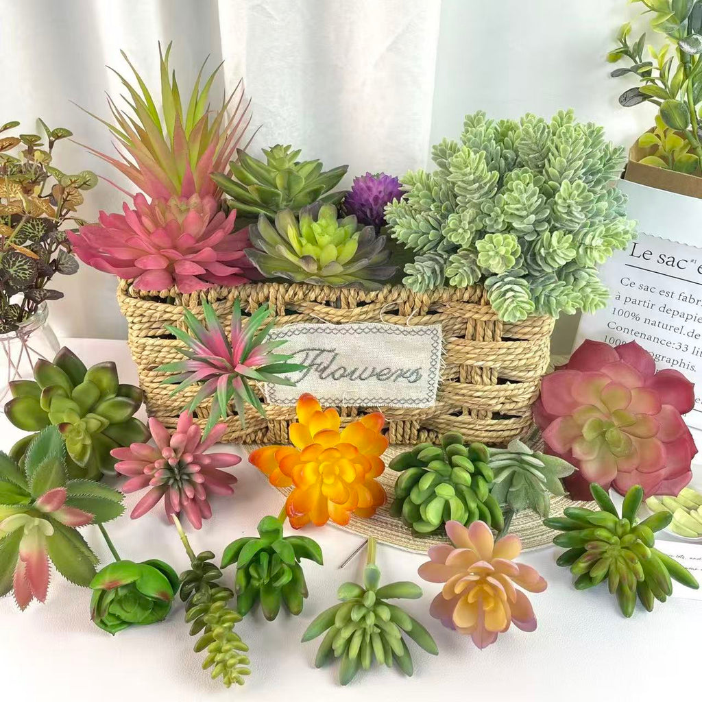 Artificial Succulent Plants Set - basket arrangement