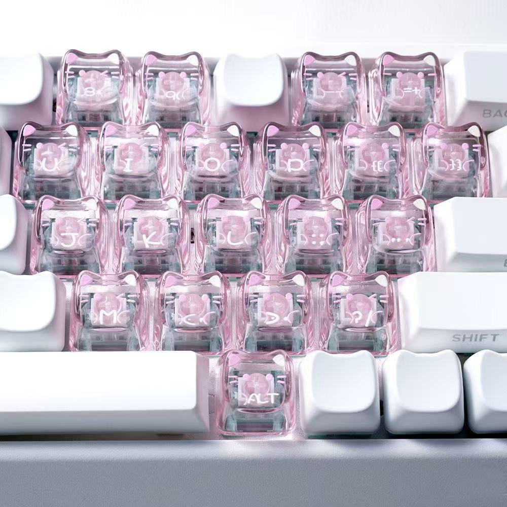 Pink Cat Transparent Keycaps - close up view