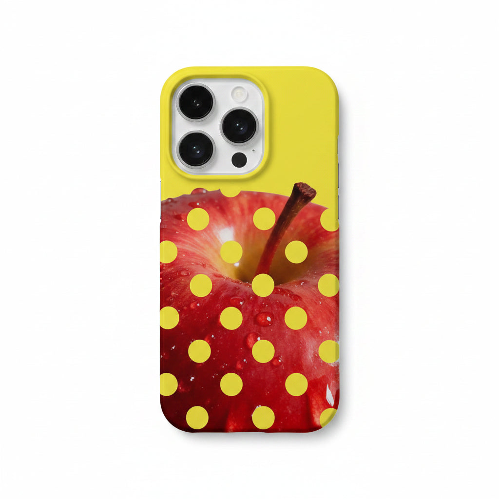 Yellow polka dot strawberry iPhone hard case front and back view